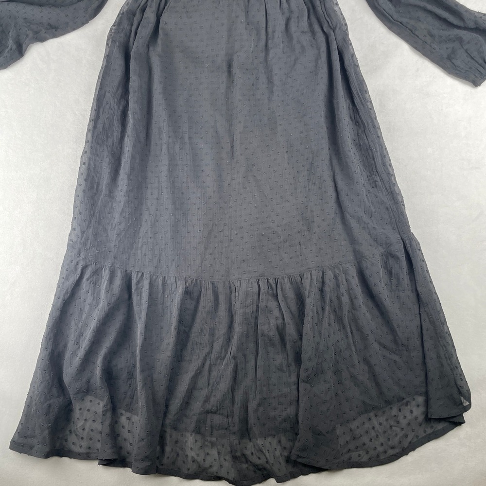 Abercrombie & Fitch Dress Womens Black Swiss Dot Ruffle Wrap Midi Tie Whimsigoth - Picture 6 of 13